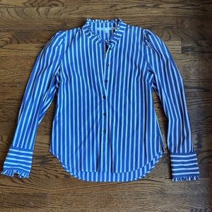 Veronica Beard striped long sleeve poplin top.